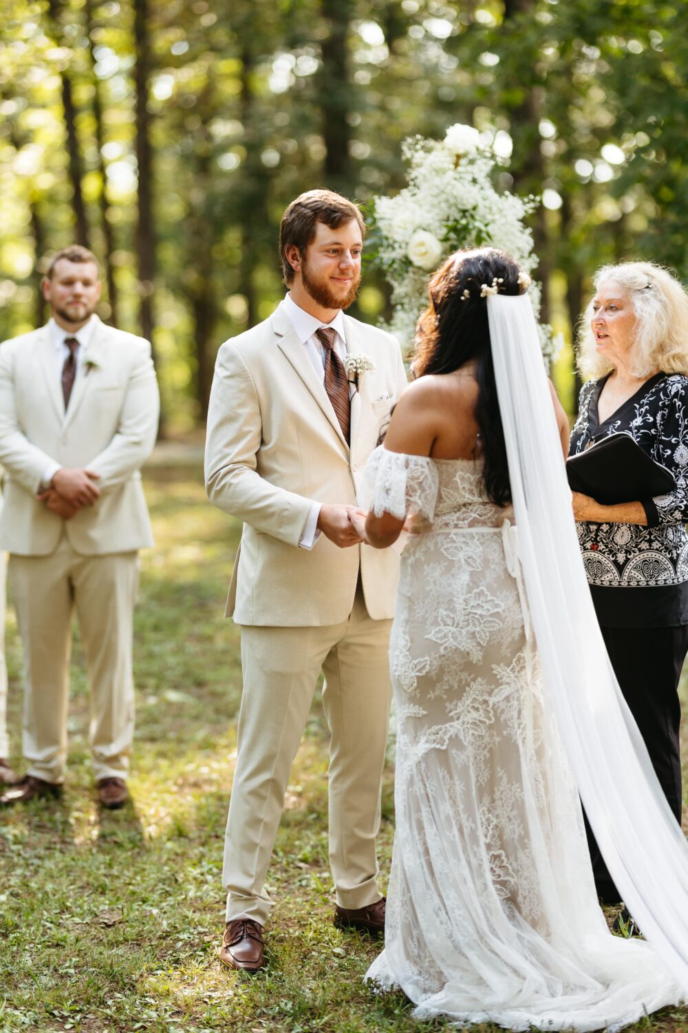 A groom smiles during his ceremony at Cedars of Lebanon in Tennessee.