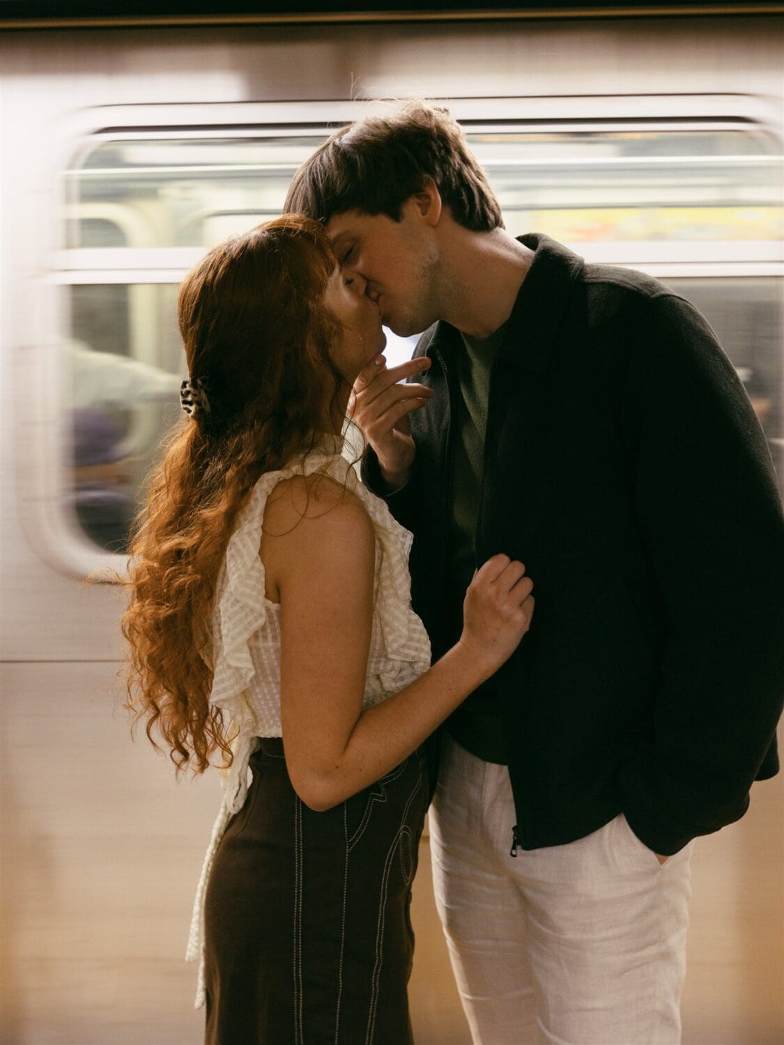 NYC subway engagement photos
