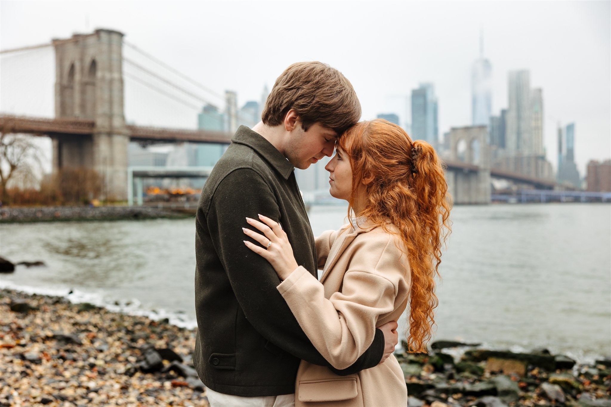 Rainy NYC Brooklyn Bridge Engagement Photos