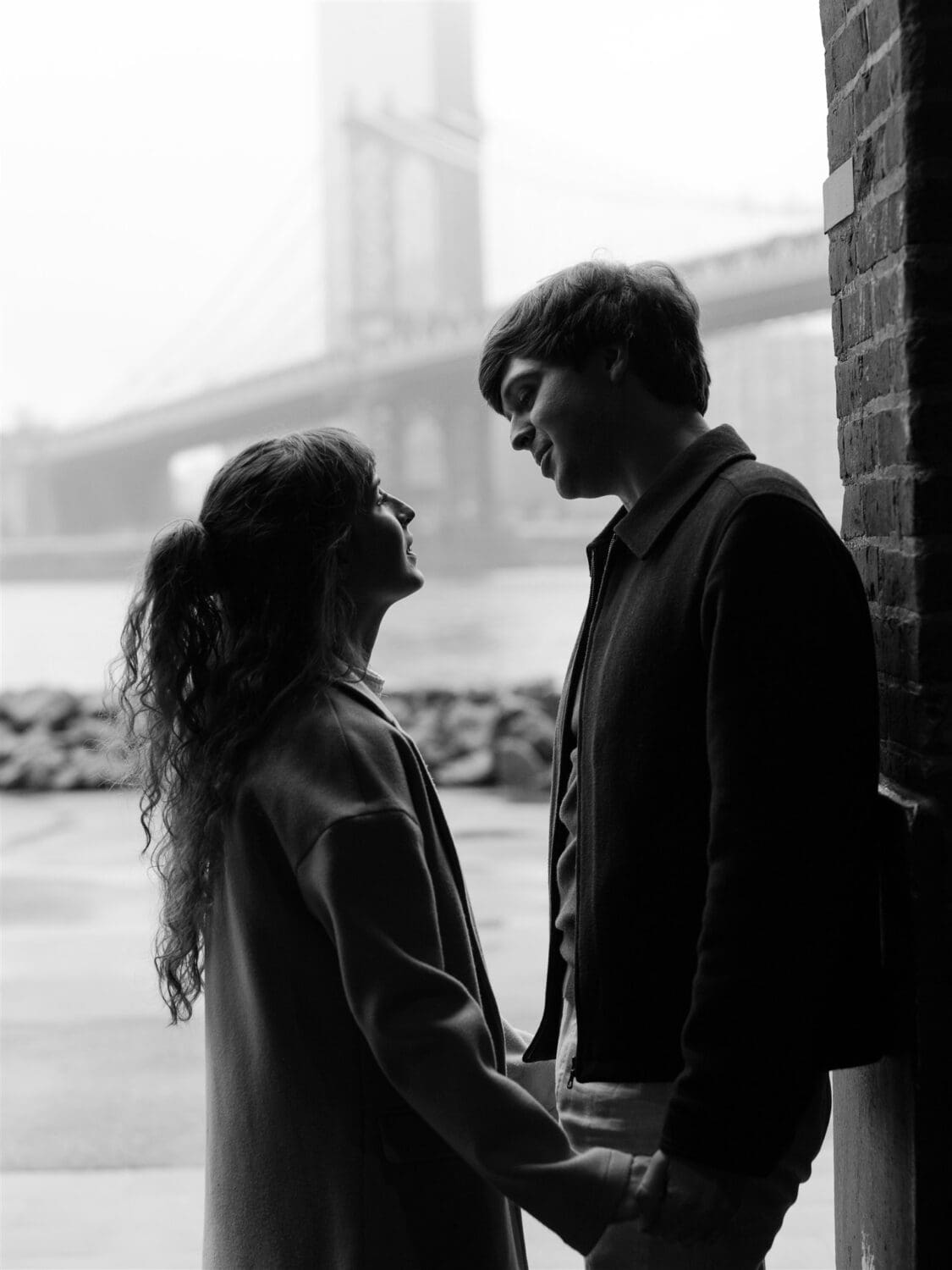Rainy NYC Brooklyn Bridge Engagement Photos