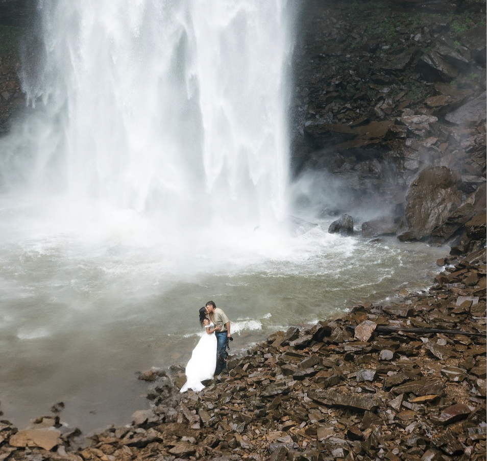 A waterfall wedding at Fall Creek Falls State Park in Tennessee.