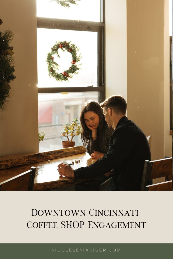 A cozy winter coffee shop engagement session in downtown Cincinnati by Nicole Kiser