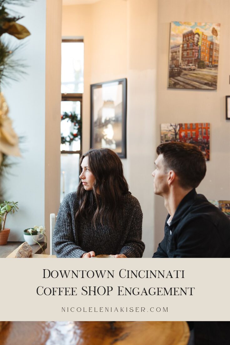 A cozy winter coffee shop engagement session in downtown Cincinnati by Nicole Kiser